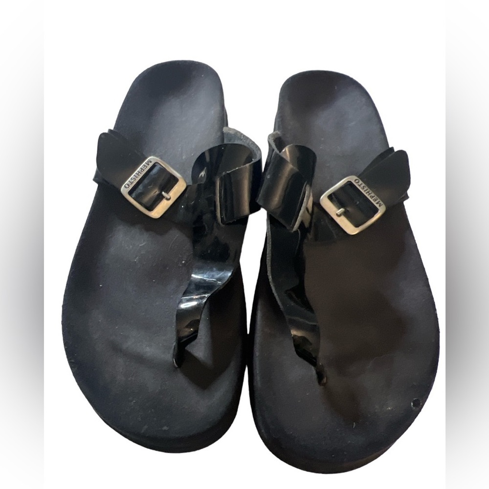 Mephisto Black Patent Leather Slide Sandal